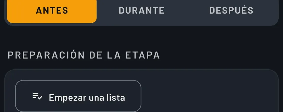 Una etapa: antes, durante y después, con la lista de preparación