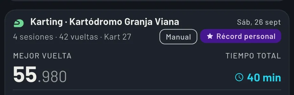 Una sesión en la app: mejor vuelta 55.980, récord personal