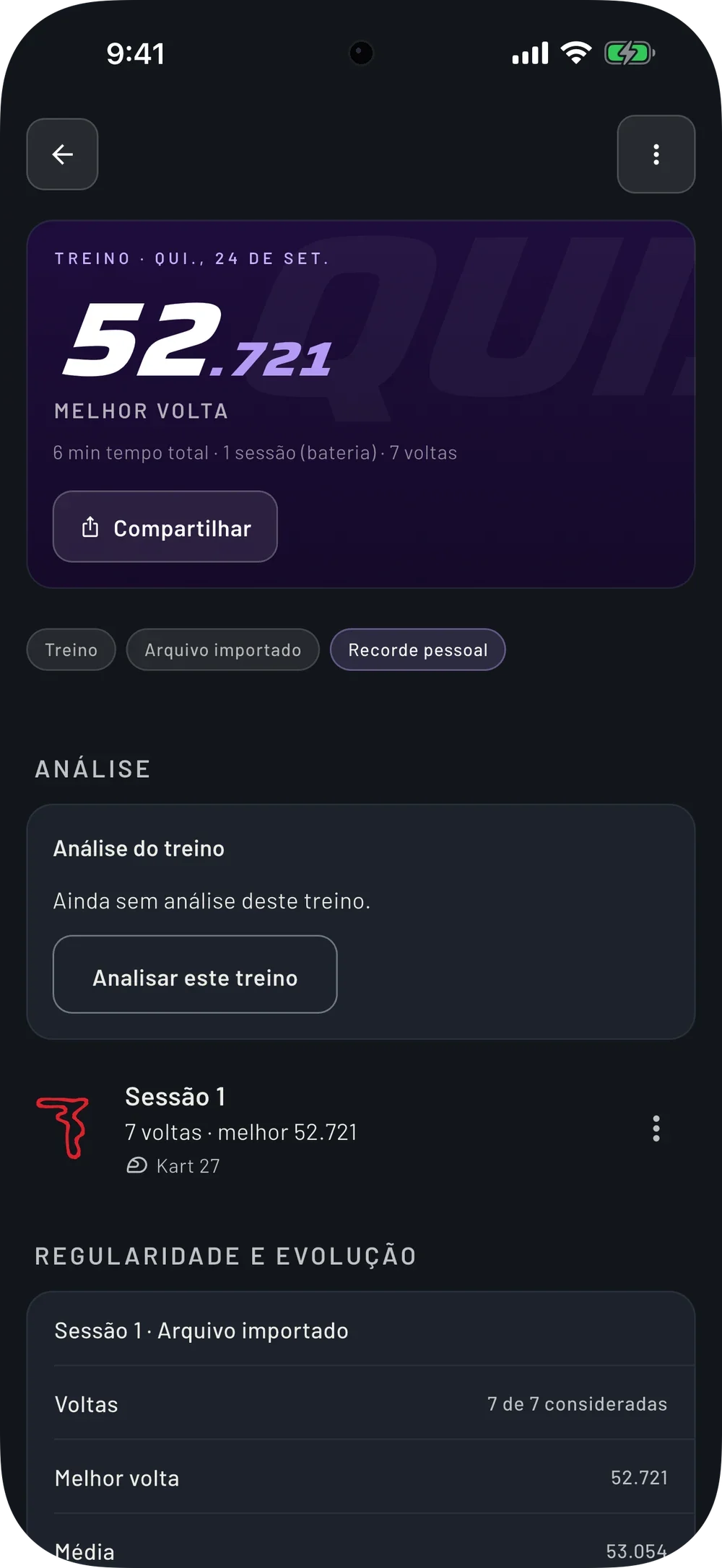 Cada treino registrado.